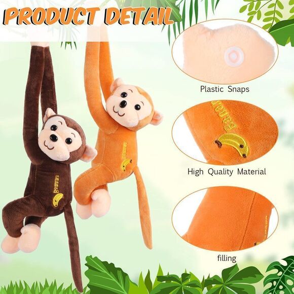 4-Pack 17.8" Hanging Stuffed Monkeys with Hook & Loop Fasteners - Plush Toy Gif - Picture 2 of 7